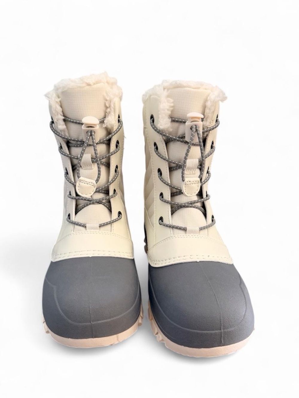 all in motion Kids Snow Boots in Cream and Gray with Faux Fur Collar